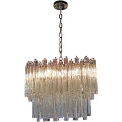 1970s Italian Mid-Century Modern Oblong Clear Glass Pendant Chandelier by Camer