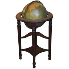 Vintage 1930s George F. Cram Lighted Standing Glass Library Globe with Mahogany Base