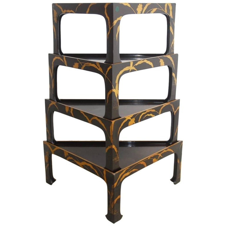 Nest of Four Chinoiserie Lacquered Stacking Tray Tables For Sale at 1stDibs