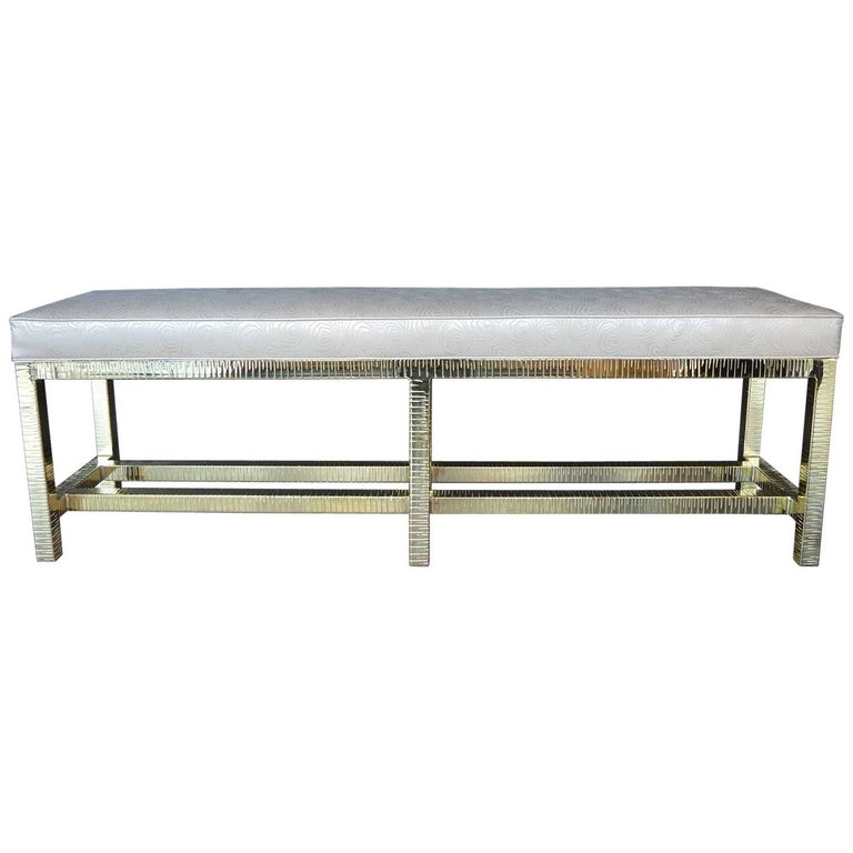 Chic Leather and Brass Diamond Tufted Bench at 1stdibs