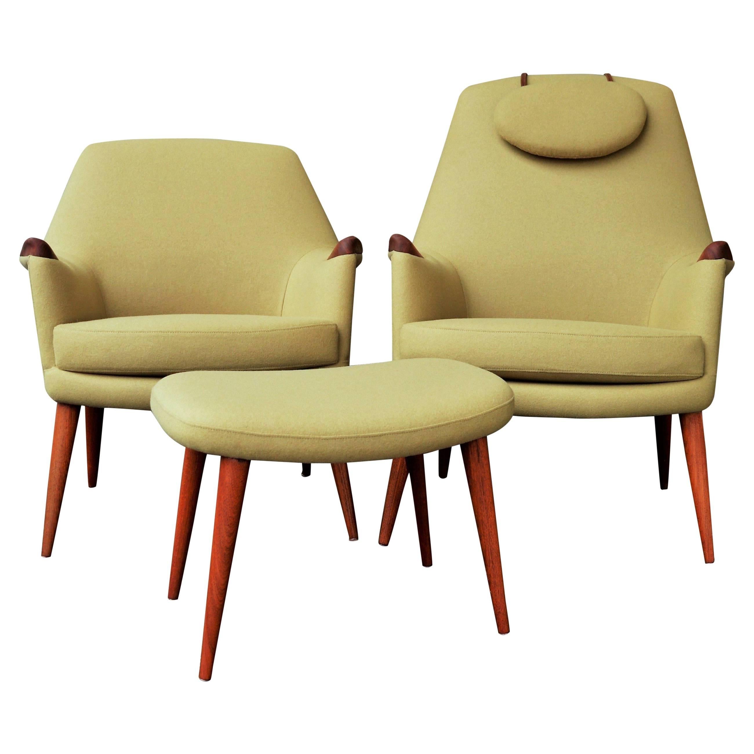 Pair of Ingmar Relling for Westnofa Teak Lounge Chairs, Mama/Papa in Camel Wool