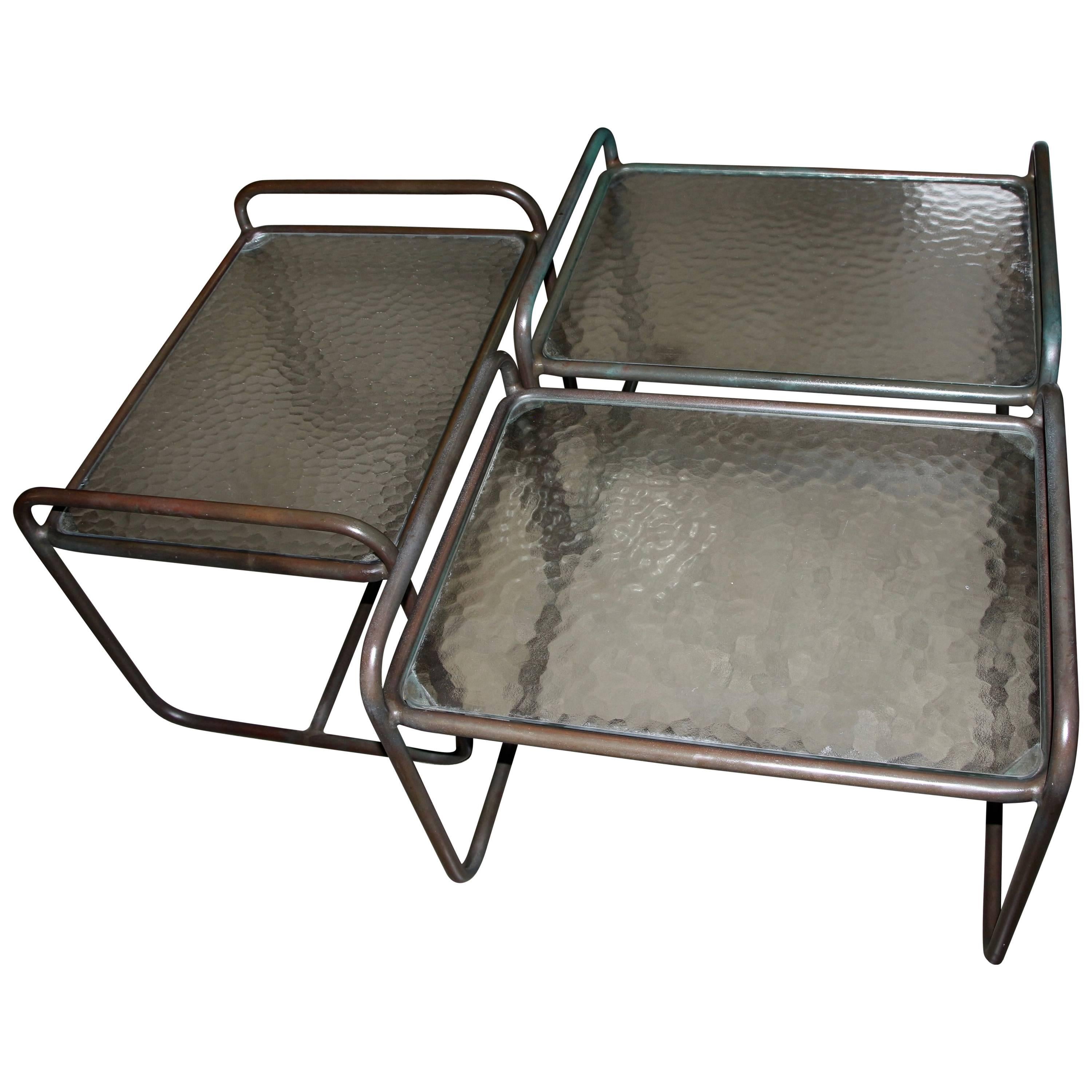 Three Tubular Bronze and Glass Side Table by Walter Lamb for Brown Jordan