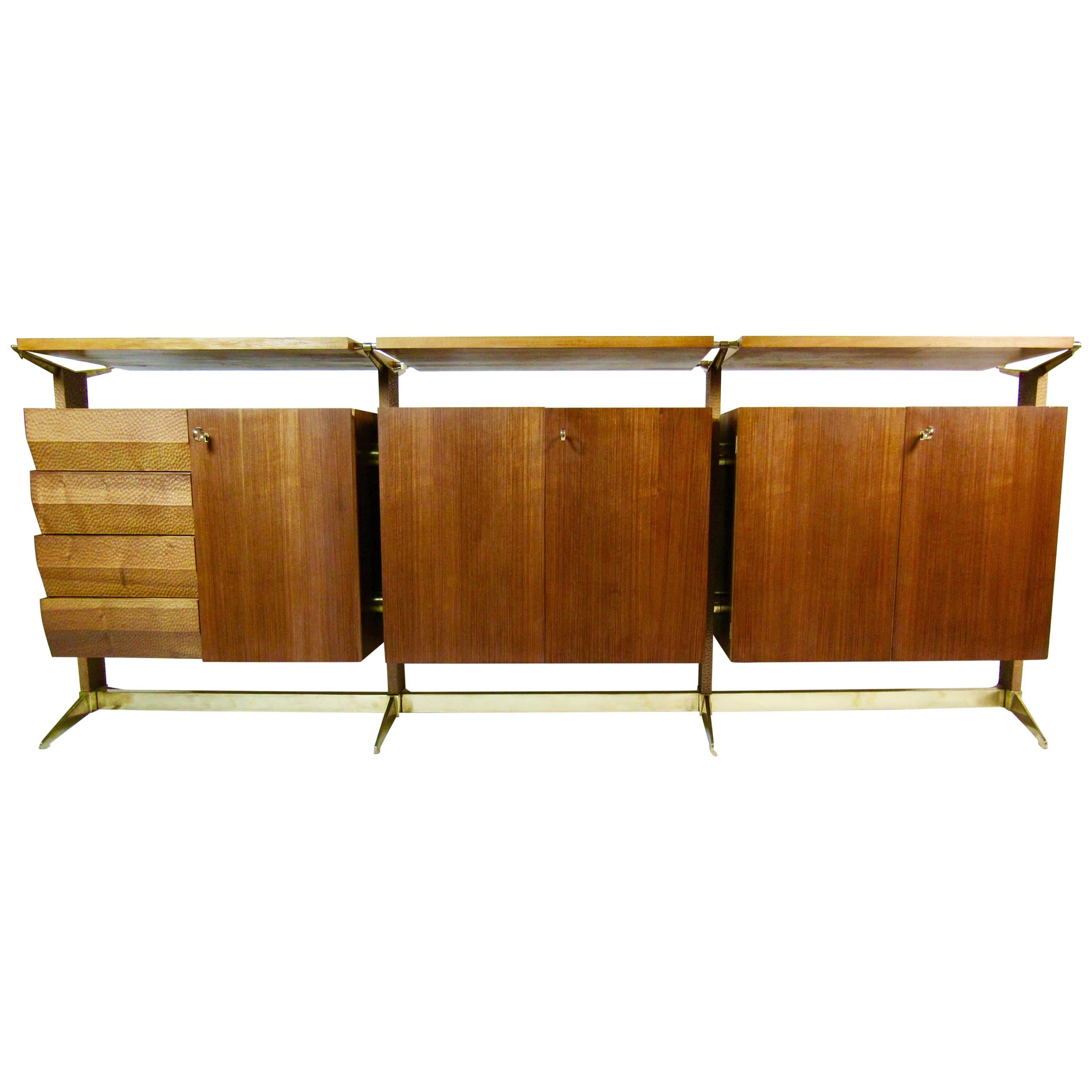 1950s Bronze and Italian Walnut Sideboard Palazzi Dell' Arte Exhibition Piece