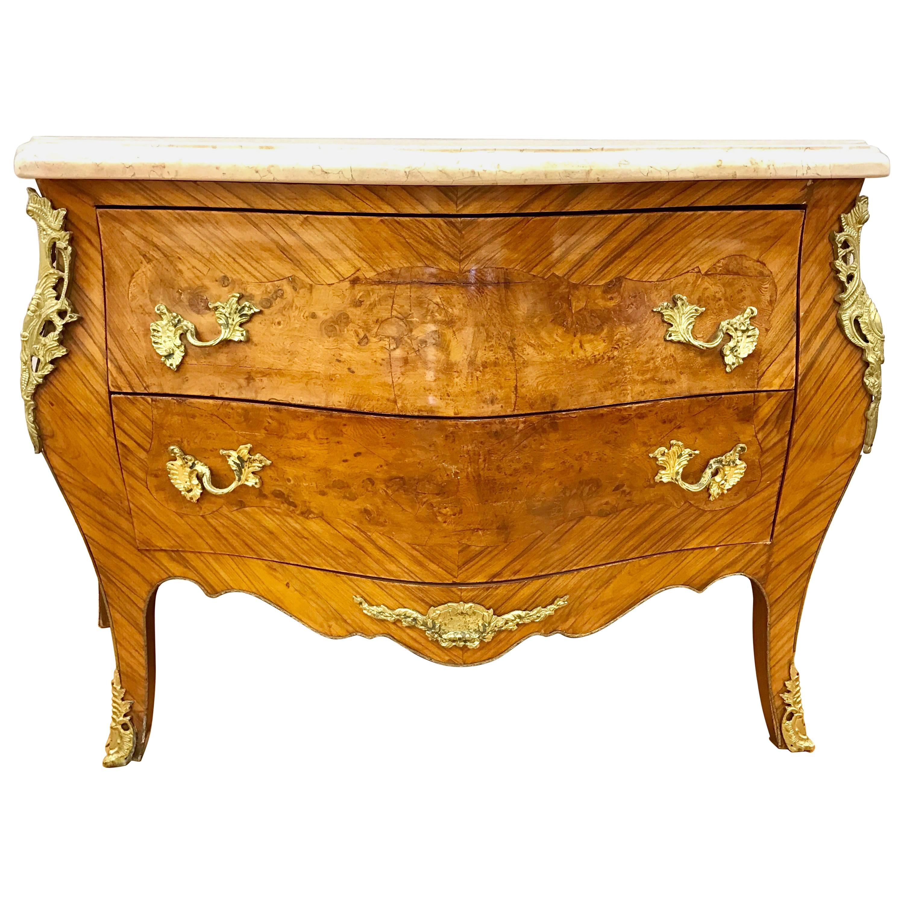 French Louis XV Marble-Top Kingwood Bombe Chest