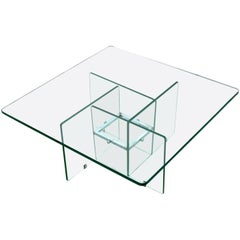 Aquamarine Squared Glass Coffee Table in Style of Fontana Arte, Italy, 1970s