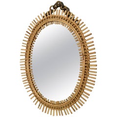 Oval Wall Mirror in the Style of Franco Albini with a Wicker Frame, Italy, 1950s