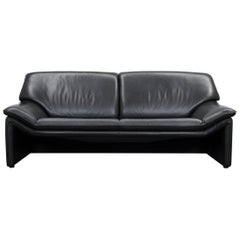 Used Laauser Atlanta Designer Sofa Leather Black Three-Seat Couch Modern