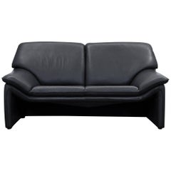 Used Laauser Atlanta Designer Sofa Leather Black Two-Seat Couch Modern