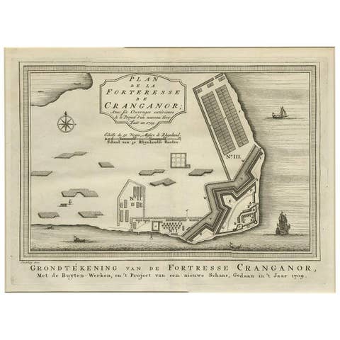 Antique Print of the Fortress Cranganor near Kodungallur in India, 1757