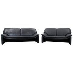 Used Laauser Atlanta Designer Sofa Set Leather Black Three-Seat Couch Modern