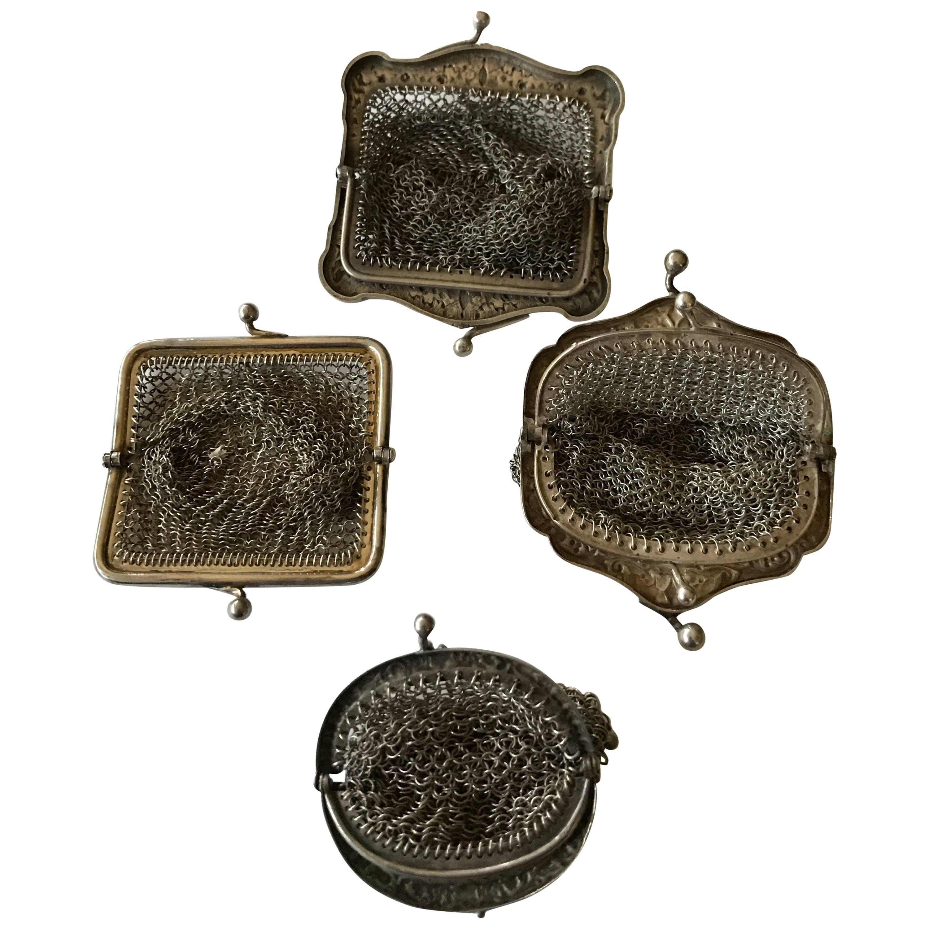 Collection of Four Silver Ladies Purses, 19th Century! For Sale
