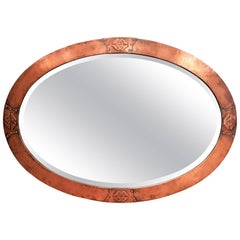Arts & Crafts Movement Copper Oval Mirror with Celtic Detailing
