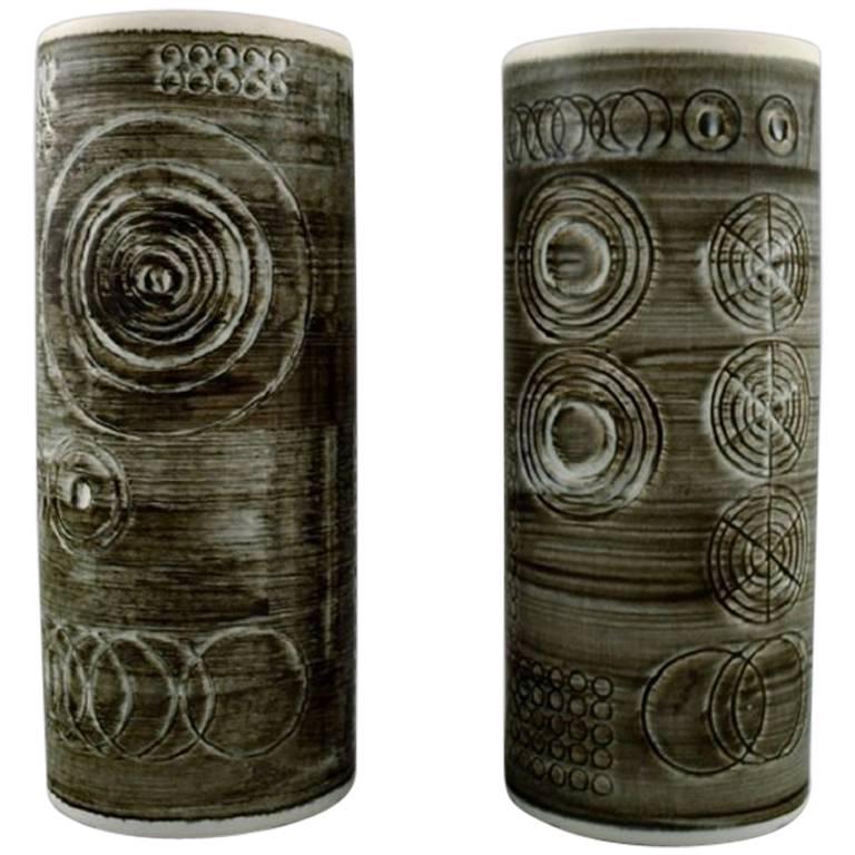 Pair of Retro Vases "Sarek", Stoneware, Olle Alberius, Rörstrand, 1960-1970s For Sale