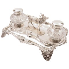 Antique Victorian Stag Double Inkstand, circa 1890