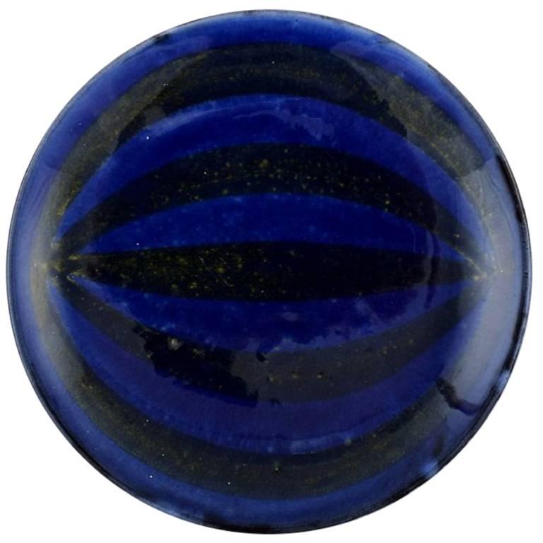 Upsala-Ekeby Ceramic Dish, Glaze in Blue and Black Tones, Sweden, 1950s For Sale