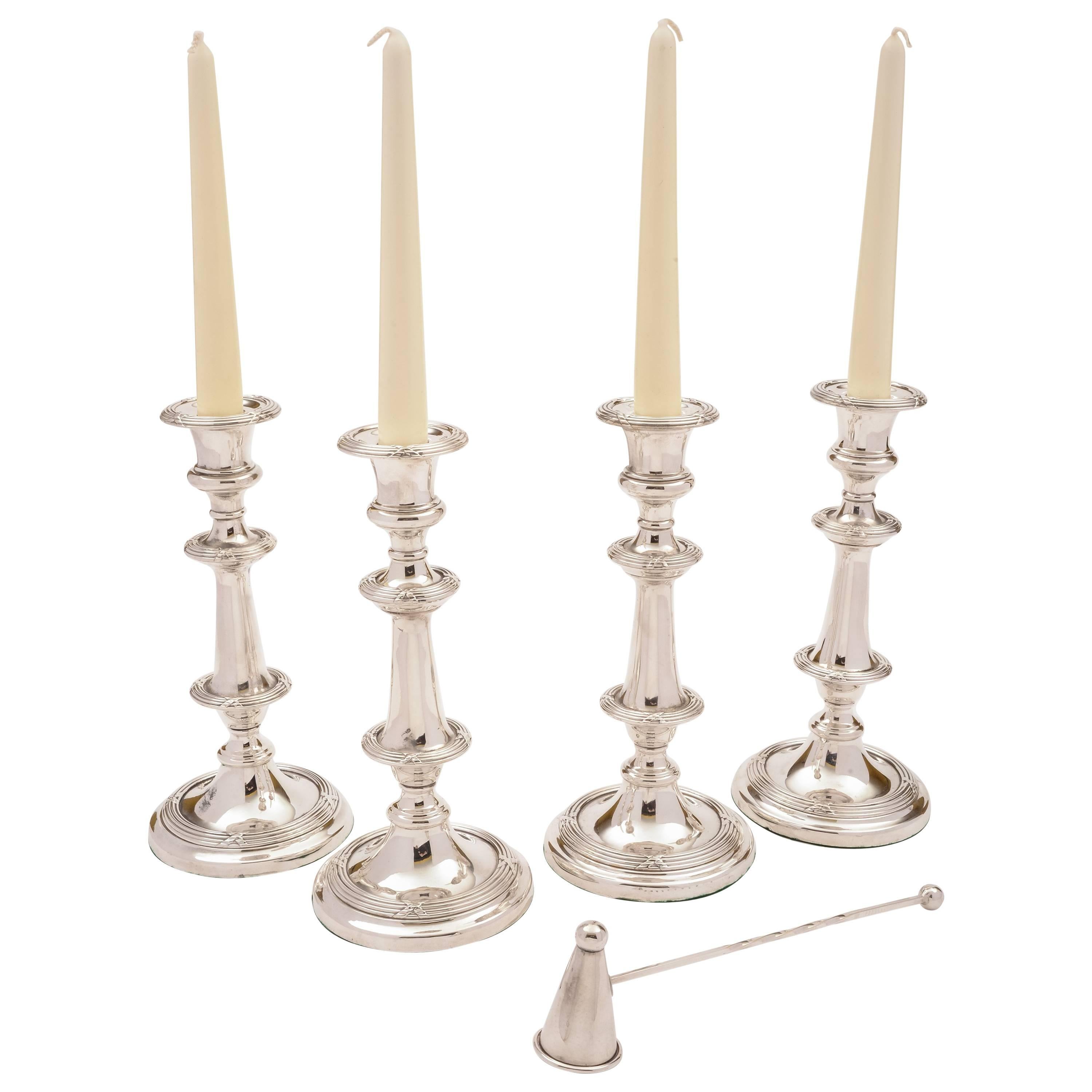 Set of Four Victorian Candlesticks with Snuffer, circa 1890 For Sale
