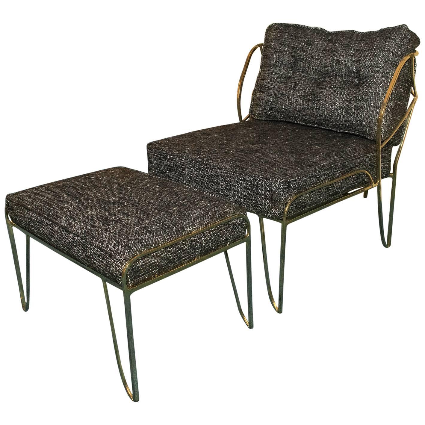 Gilded Bronze Lounge Chair and Ottoman