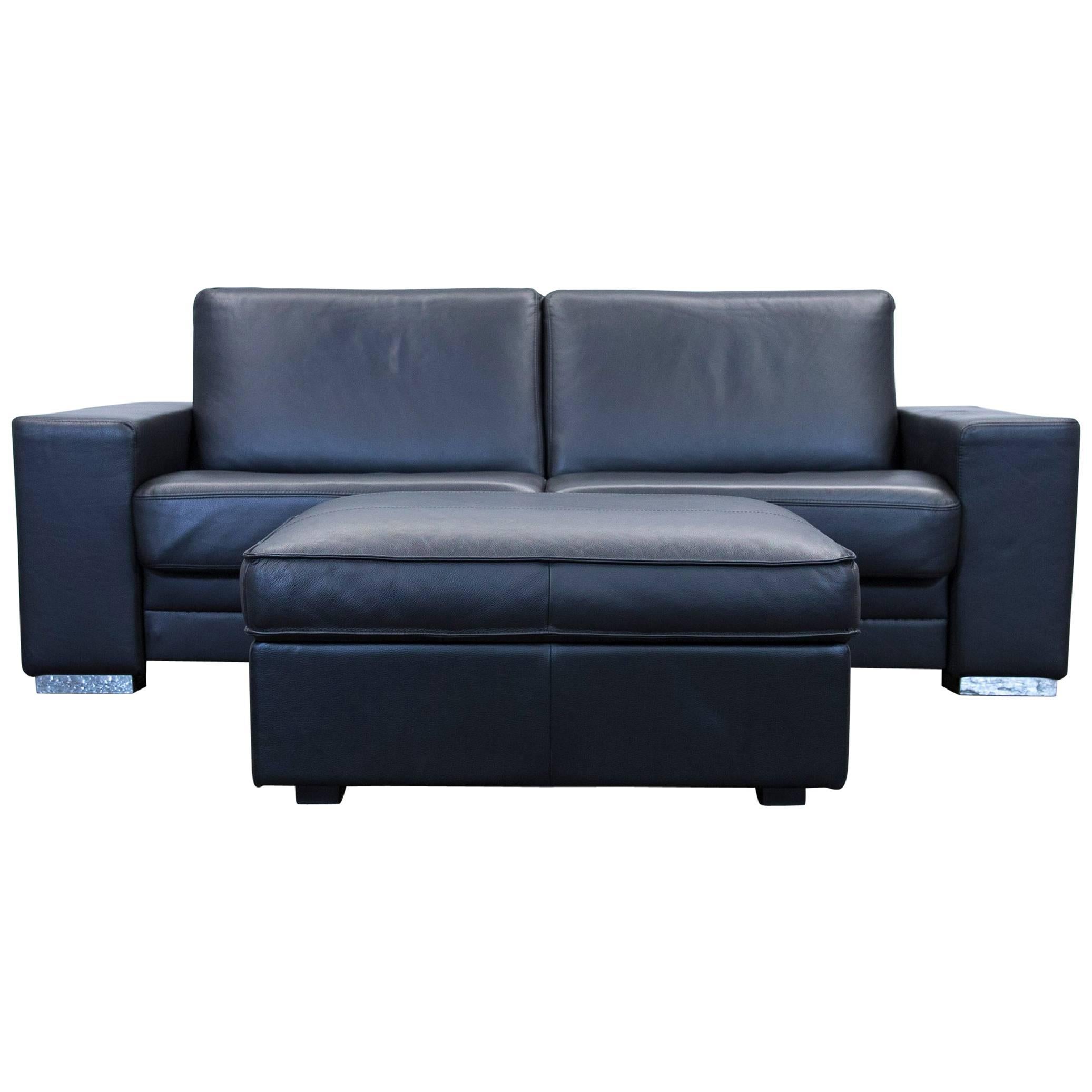 Designer Sleepsofa Set Leather Black Function Couch Topper Modern Footstool