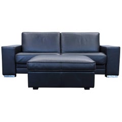 Designer Sleepsofa Set Leather Black Function Couch Topper Modern Footstool