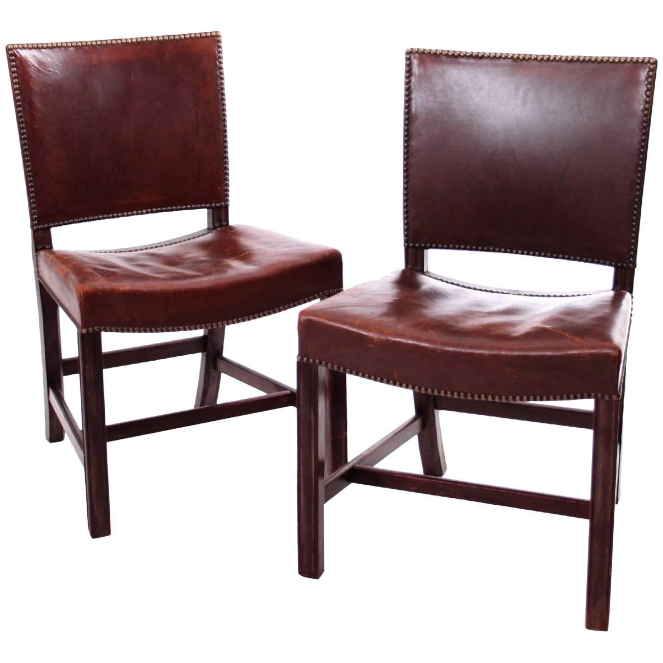 A Pair of Kaare Klint Red Chairs in Brown Leather by Rud Rasmussen, 1930s