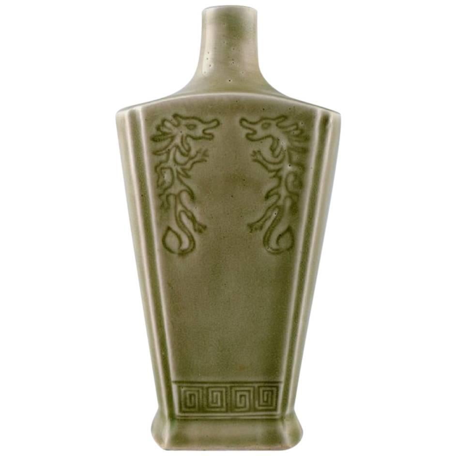 Chinese Ceramic Vase in Celadon Glaze with Dragon Motifs