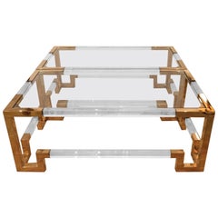 Glamorous Brass, Lucite and Glass Coffee Table