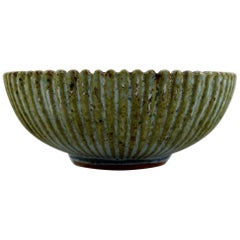 Arne Bang, Pottery Bowl, Beautiful Glaze in Green Blue Shades