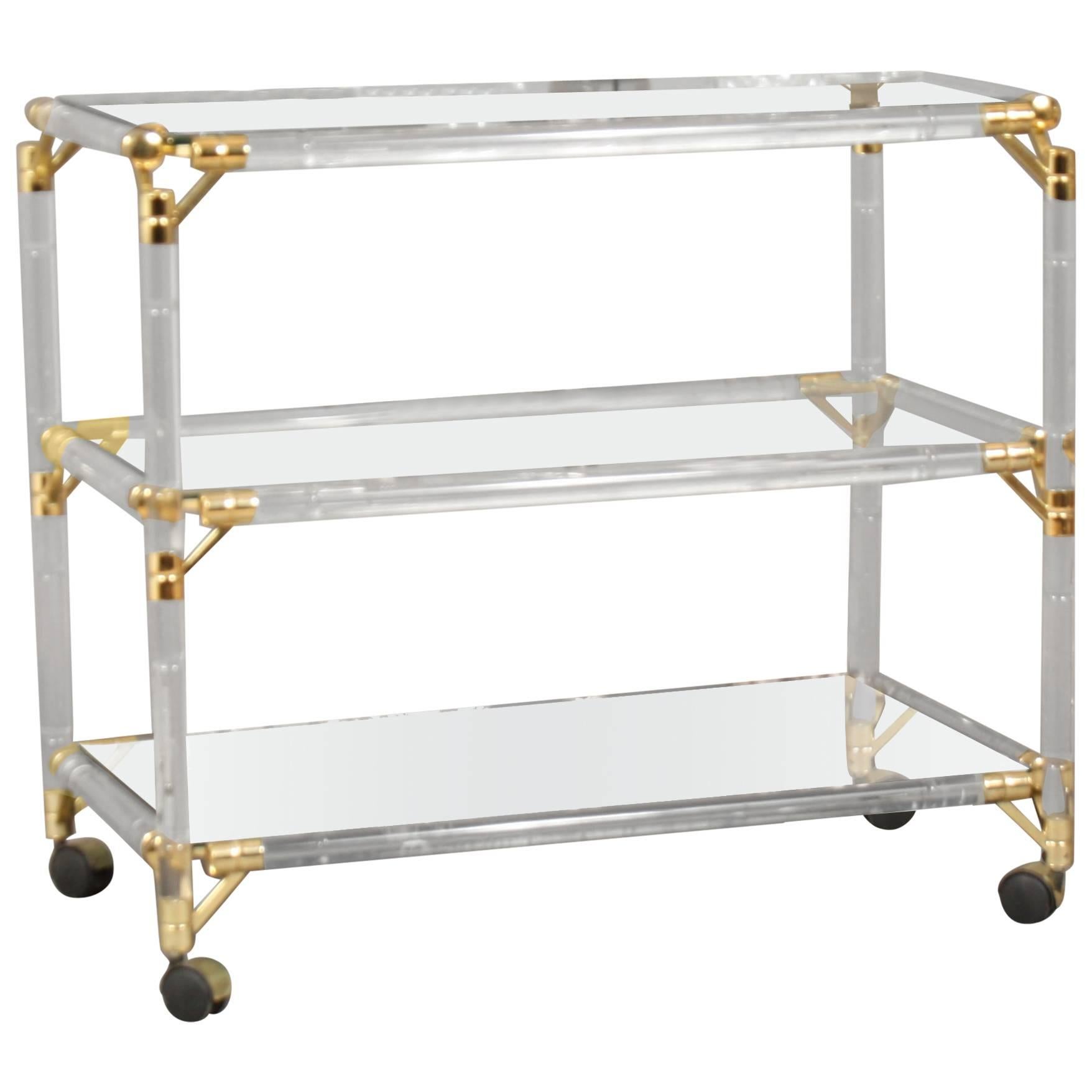 Drinks Trolley, Glass, Mirror, Lucite and Gilt, Italy