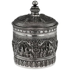 Antique 20th Century Burmese Outstanding Solid Silver Betel Box, Rangoon