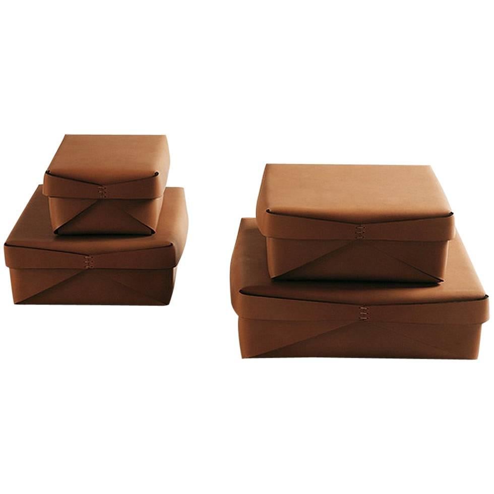 "Quadra" Square Leather Box Designed by Oscar Maschera For Sale
