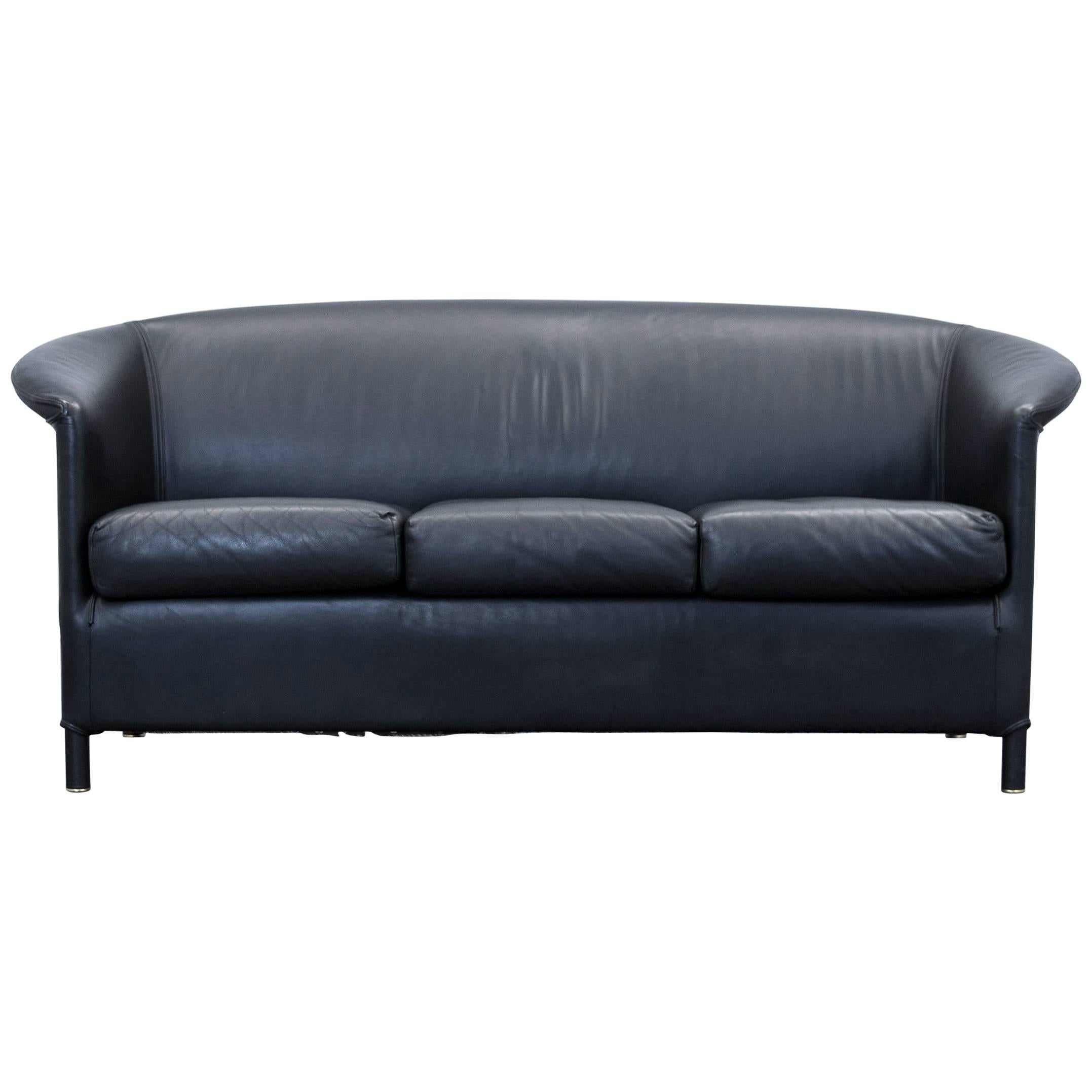 Wittmann Aura Designer Sofa Leather Black Three-Seat Couch Modern