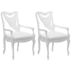 Pair of White Lacquered Chairs in the Manner of Tony Duquette