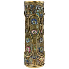 Antique 19th Century Japanese Solid Silver-Gilt & Enamel, Loetz Vase, G.T Marsh