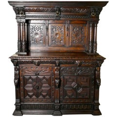 Antique 18th Century Carved Oak Buffet Sideboard Dresser