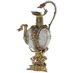 Antique 19th Century Austrian Silver-Gilt, Rock Crystal & Enamel Ewer, circa 1870