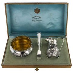 20th Century Russian Art Nouveau Solid Silver Sugar and Cream Set, circa 1900