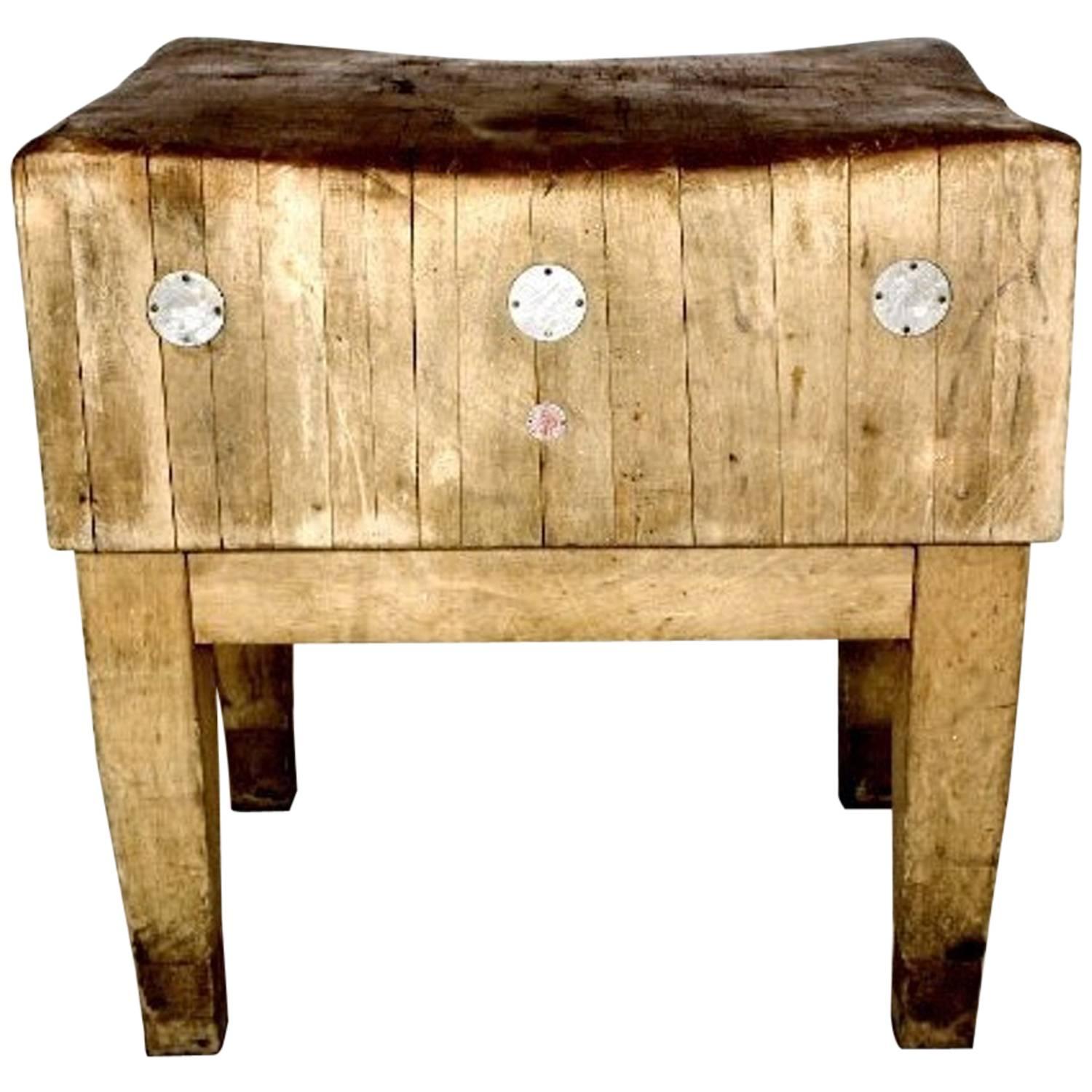 Scandinavian Vintage Butchers Block with a Rich Distressed and Worn Finish
