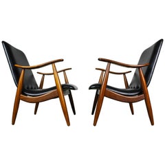 Pair of Teak Lounge Chairs by Louis Van Teeffelen Dutch Design 1960 Black Brown
