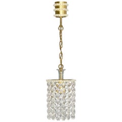 Midcentury Bakalowits Chandelier Brass Crystal Glass Strings Lamp Austria 1950s