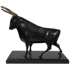 Stylized Bronze Bull Table Sculpture
