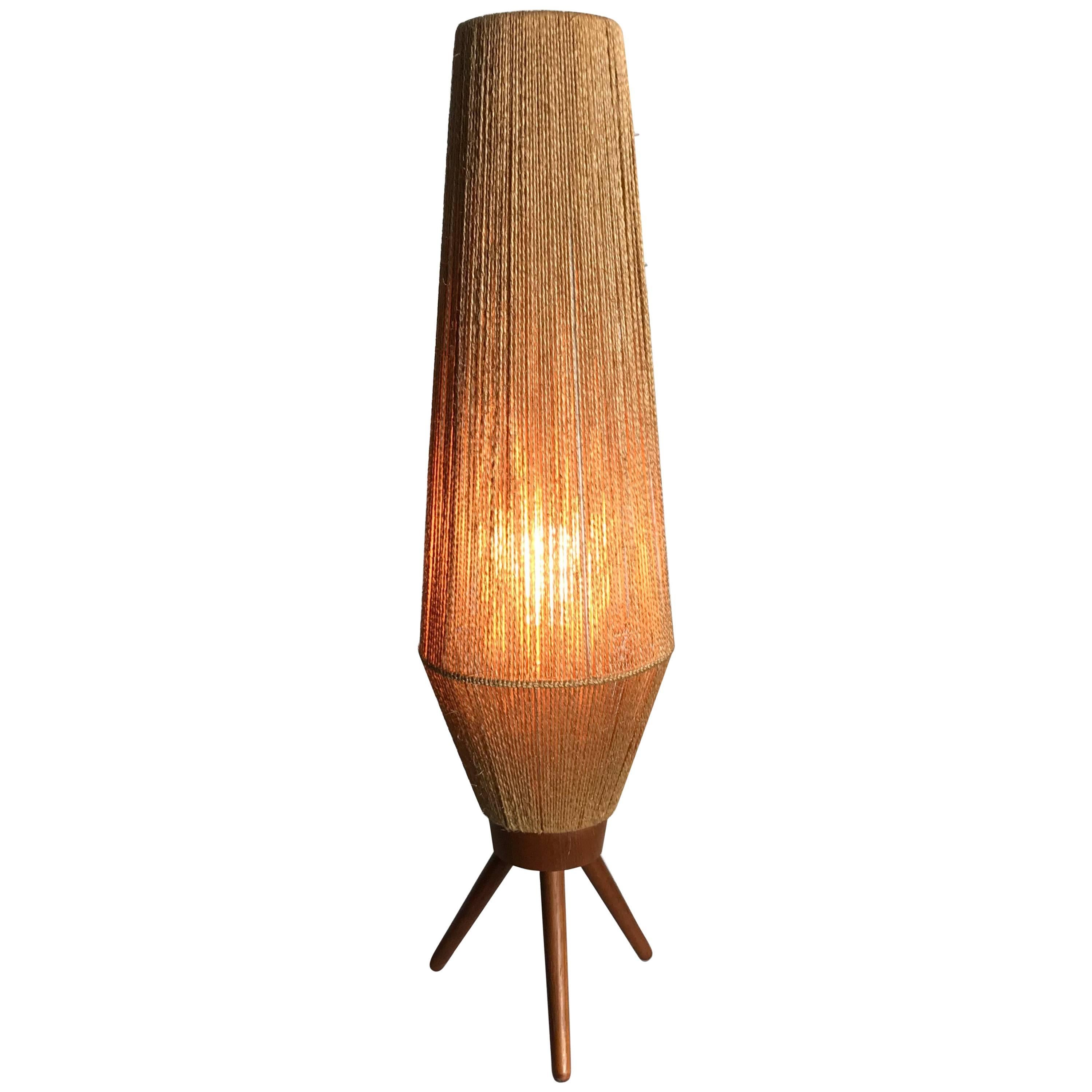 Mid-Century Modern Rope and Teak Table Lamp by Fog & Mørup