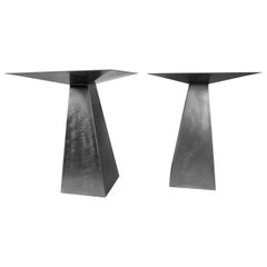 Pair of Harvey Probber Style Brushed Stainless Steel End Tables, circa 1990