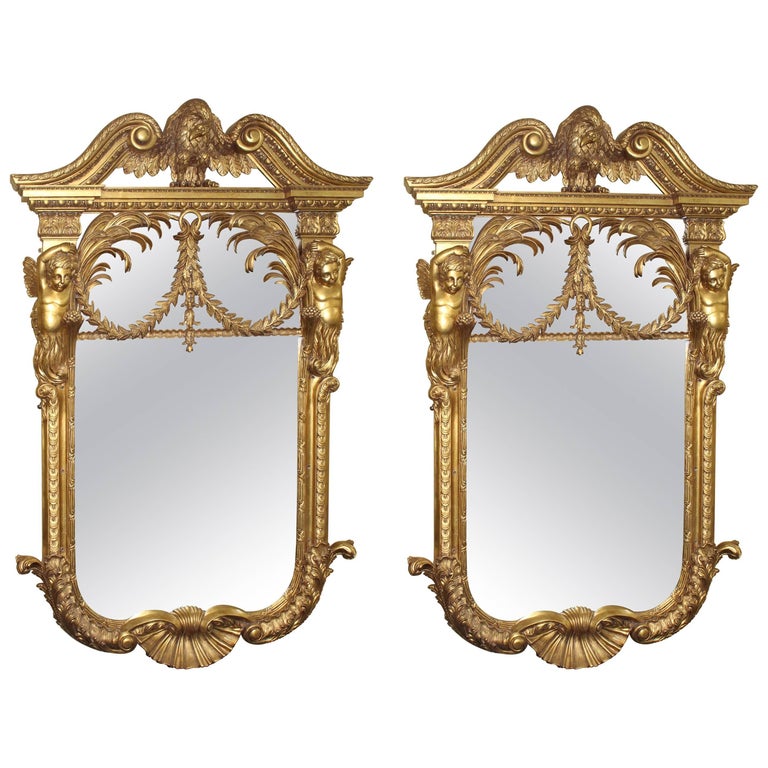 Superb Pair of Ornate HandCarved Gilt Mirrors For Sale at 1stdibs