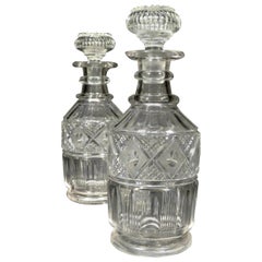 Antique Pair of 19th Century Georgian Anglo-Irish Cut Glass Spirit Decanters, circa 1820