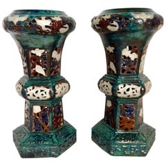 21st Century Pair Of Tall Ceramic Glaze Chinese Export Garden Plant Stands