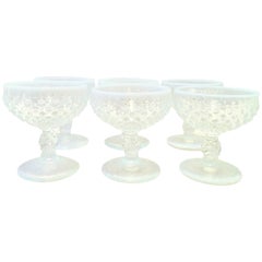 1930'S French Blue Opalescent Hob Nail Coupe Drink Glasses S/6