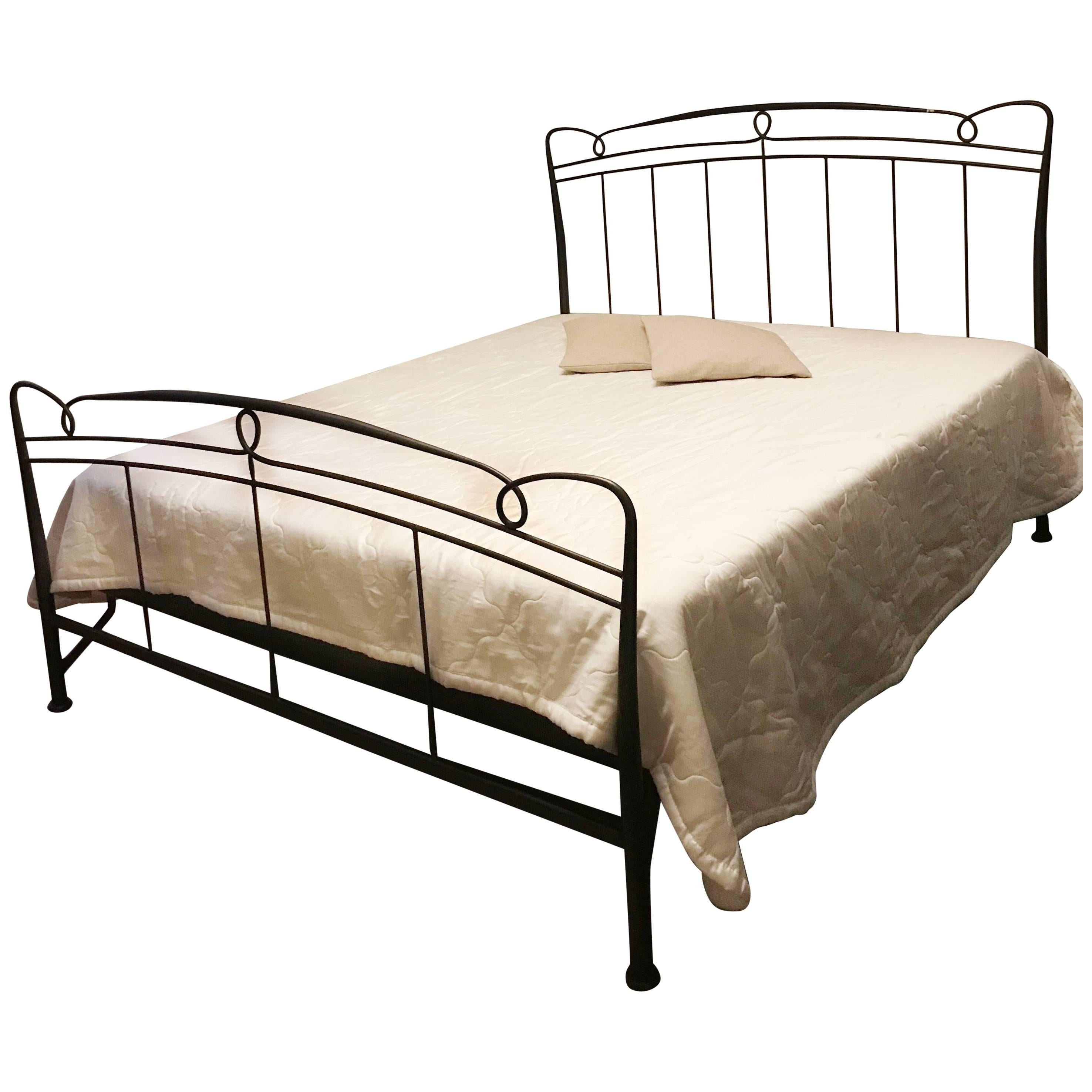 Art Nouveau Italian Cast Iron King-Size Bed Frame