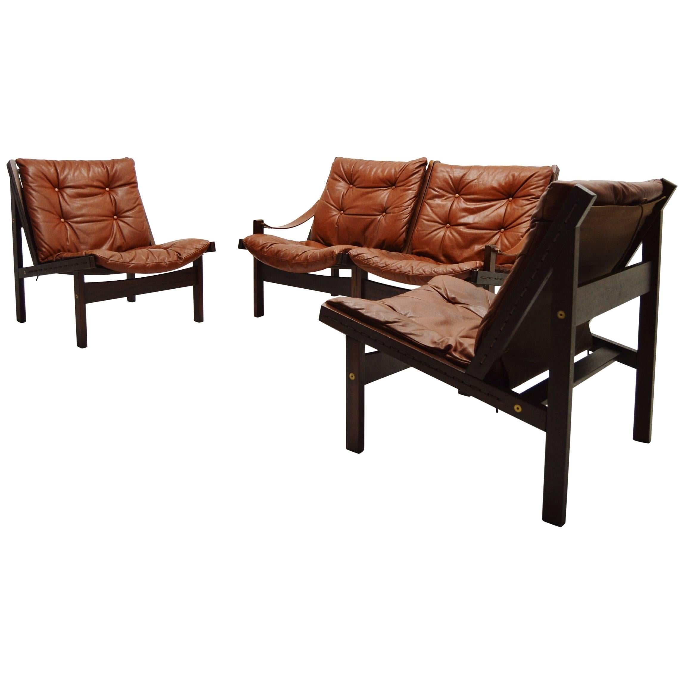 Torbjorn Afdal Hunter Modular Leather Sofa and Easy Chairs For Sale