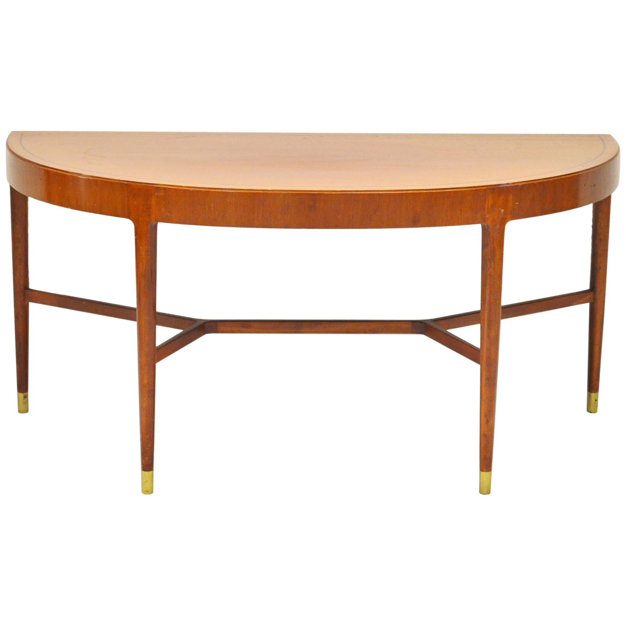 1950s Half Moon Mahogany Crescent or Console Table with Brass Fittings For Sale