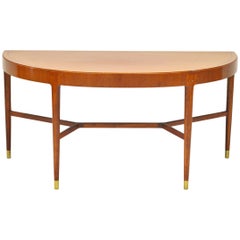 1950s Half Moon Mahogany Crescent or Console Table with Brass Fittings